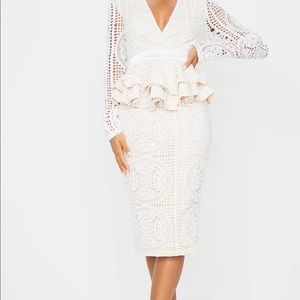 White lace peplum frill midi dress!